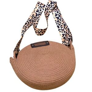 Beata Jute Rope Round Crossbody Bag with Leopard Print Strap Size 11” x 8” Boho